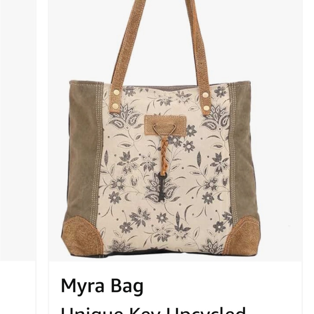 Myra  Canvas Tote Bag with Brown, Cream and Gray Accents in excellent condition - Picture 8 of 8